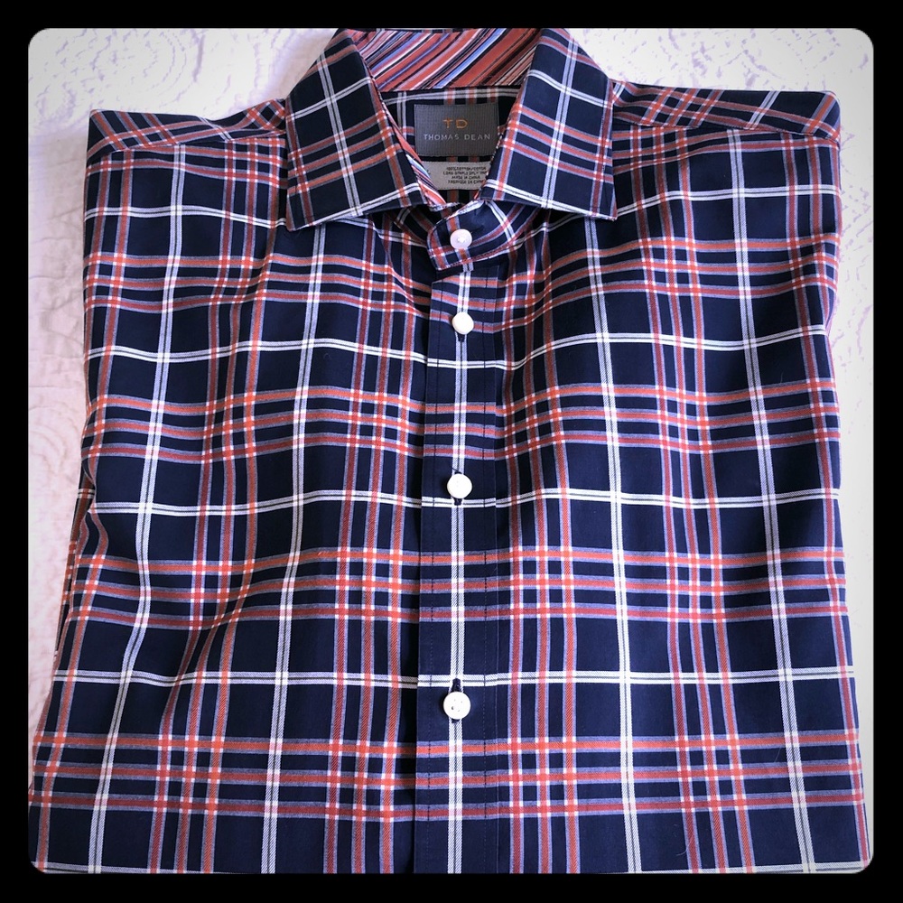Thomas Dean dress shirt size M blue orange check